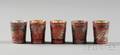 Five Russian Goldwashed Silver Red Enamel and Niello Thimble Cups