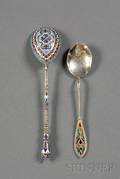 Russian Goldwashed Silver and Enamel Tablespoon