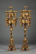 Pair of Gothic Revival Brass NineLight Floor Candelabra