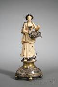 Continental Carved Ivory Silver and Rock Crystal Figure