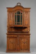 Louis XVI Style Carved Oak Two Part Cabinet