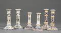 Three Pairs of French Faience Candlesticks