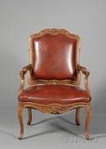 Louis XV Style Leather Upholstered Fauteuil a la Reine