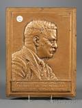 Teddy Roosevelt Bronzed Iron Bas Relief Plaque