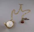 18kt Gold Hunting Case Pocket Watch with Fob and Key
