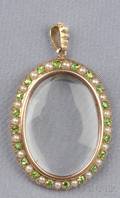 Antique Demantoid Garnet Rock Crystal and Split Seed Pearl Locket