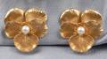 14kt Gold and Cultured Pearl Pansy Earclips