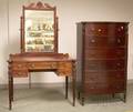 Colonial Revival Carved Mahogany Tall Chest and an Irving  Casson Carved Mahogany Mirrored Dressing Table