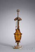 Handel Giltmetal Mounted Amber Cut Glass Urnform Table Lamp with Marble Base