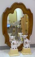 Pair of Chinese Glazed Pottery Foo Lion Table Lamps and a Rococostyle Walnut Mirror