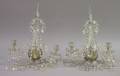 Pair of Colorless Pressed and Cut Glass TwoLight Wall Sconces with Prisms