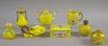 Eight Assorted Decorated Yellow Ground Porcelain Table Items