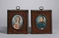 Pair of Giltmetal and Cloth Framed Miniature Handpainted Portraits on Ivory Depicting Napoleon and Josephine
