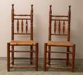 Pair of Pilgrimstyle Turned Maple Side Chairs with Woven Splint Seats