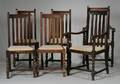 Set of Six Arts  Crafts Transitional Oak Dining Chairs