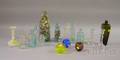 Ten Assorted Glass Bottles Approximately 418 Glass Marbles Three Colored Blown Glass Floats and Three Glass Candlesticks