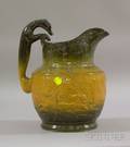 Large Benningtontype Glazed Molded Stoneware Hunt Jug with Hound Handle