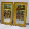 Pair of Victorian Giltwood and Gesso Framed Mirror with Reversepainted Glass Landscape Decorated Tablet