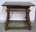 German Provincial Pinetop Turned and Carved Oak Table with Splayed Legs