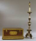 Baroquestyle Silver Giltwood and Gesso Pricket CandlestickTable Lamp and a Brassmounted Hardwood Storage Box