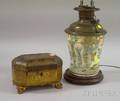 Chinese Export Porcelain Kerosene Table Lamp and Gilt Decorated Black Lacquer Tea Caddy