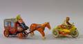 Cragstan Lithographed Tin Batteryop Overland Stage Coach and a Marx Lithographed Tin Windup Police Motorcyc