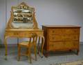 Rococostyle Birdseye Maple Veneer Dresser and Mirrored Vanity with Seat