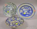 Two Pieces of Chinese Export Porcelain and a Davenport Blue Transfer Decorated Ironstone Plate