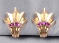 Retro 14kt Gold and Ruby Earclips