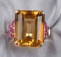 Retro 14kt Gold Citrine and Ruby Ring