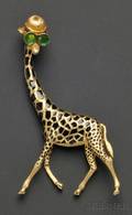 Whimsical 18kt Gold and Enamel Giraffe Brooch Birks