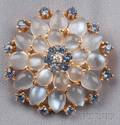 14kt Gold Moonstone and Sapphire PendantBrooch Krementz  Co