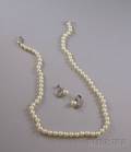 Pair of 14kt White Gold Pearl and Diamond Earclips and a Cultured Pearl Necklace