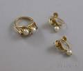 14kt Gold and Pearl Ring and Earclips