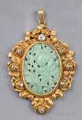 Antique 18kt Gold Jadeite and Diamond Pendant