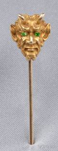 Art Nouveau 14kt Gold and Demantoid Garnet Devil Stickpin