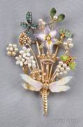 Enamel Seed Pearl and Gemset Stickpin Brooch