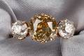 Antique 18kt Gold Colored Diamond and Diamond ThreeStone Ring