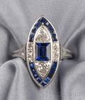Art Deco Platinum Sapphire and Diamond Ring