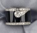 Art Deco Platinum Onyx and Diamond Ring
