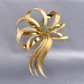 Large 18kt Gold and Emerald Ribbon Brooch