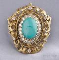 14kt Gold Turquoise and Diamond PendantBrooch