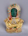 18kt Gold Malachite Diamond and Enamel Indian Chief Brooch WA Sarmento