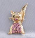 14kt Gold Gemset Cat Brooch