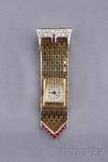 Retro 14kt Gold Platinum Ruby and Diamond Clip Watch