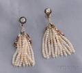 Diamond Ruby and Seed Pearl Tassel Earpendants