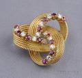 18kt Gold Ruby and Diamond Knot Brooch
