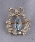 Edwardian Aquamarine and Diamond Brooch