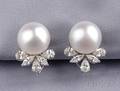 Platinum South Sea Pearl and Diamond Earclips