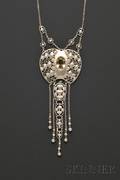 Jugendstil Silver Citrine and Marcasite Pendant Necklace Probably Phorzheim